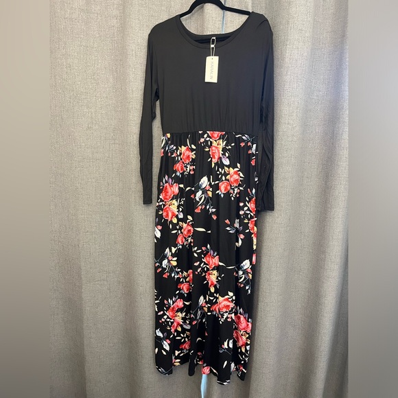 Karalin Women's 3/4 Sleeve Casual Loose Long Maxi Dresses with Pocket - Picture 5 of 7